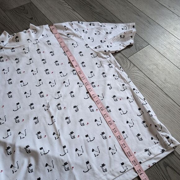 Christopher & Banks Y2K Mockneck Cat Novelty Print Short Sleeve Top Size Large - Picture 6 of 6